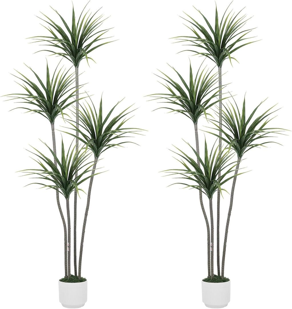 2Pcs 6FT Artificial Dracaena Tree, Tall Artificial Plants Indoor