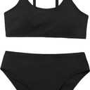 OYOANGLE Girls' Two Piece Swimsuit High Waist Bikini Set Solid Swimwear Bathing Suit (10 Years, Black)