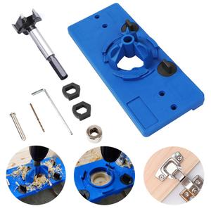 35mm Concealed Hinge Jig kit, Woodworking Tool Drill Bits, Hinge Drilling Hole Router Jig Hardware Template Guide Woodworking Tools for Face Frame Cabinet Cupboard Door Hinges (Blue)