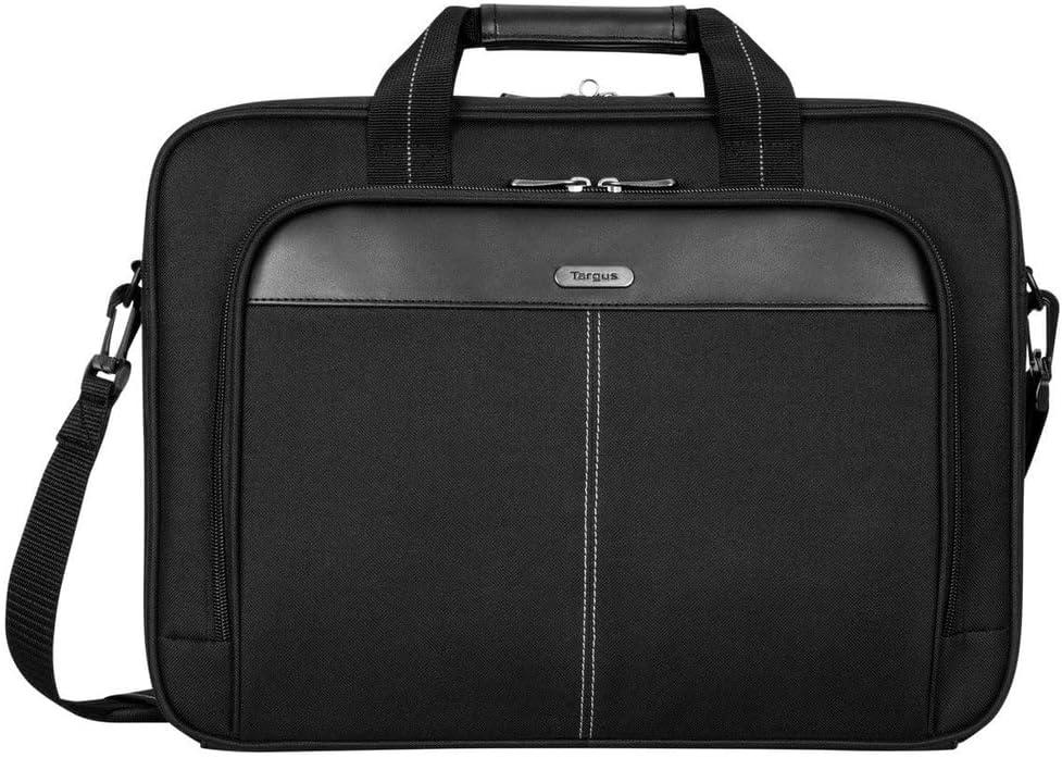 Targus Classic Slim Laptop Bag - Ergonomic Briefcase and Messenger Bag - Spacious Foam Padded for Laptops and Under (16 inch, Black)
