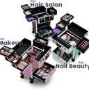 Hododou Rolling Makeup Case Cosmetic Travel Trolley Storage Sliding Drawer 4 Tray Makeup Travel Case with Wheels Salon Barber Case Traveling Cart Trunk for Cosmetologist Nail Tech Hairstylist Black 