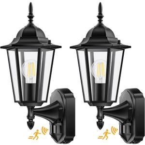 Lamomo 2 Pack Motion Sensor Outdoor Lights, Upgrade Dusk to Dawn Exterior Light Fixture Wall Mounted, 100% Anti-Rust Aluminum Waterproof Porch Lights for Patio Front Door Garage (Black)