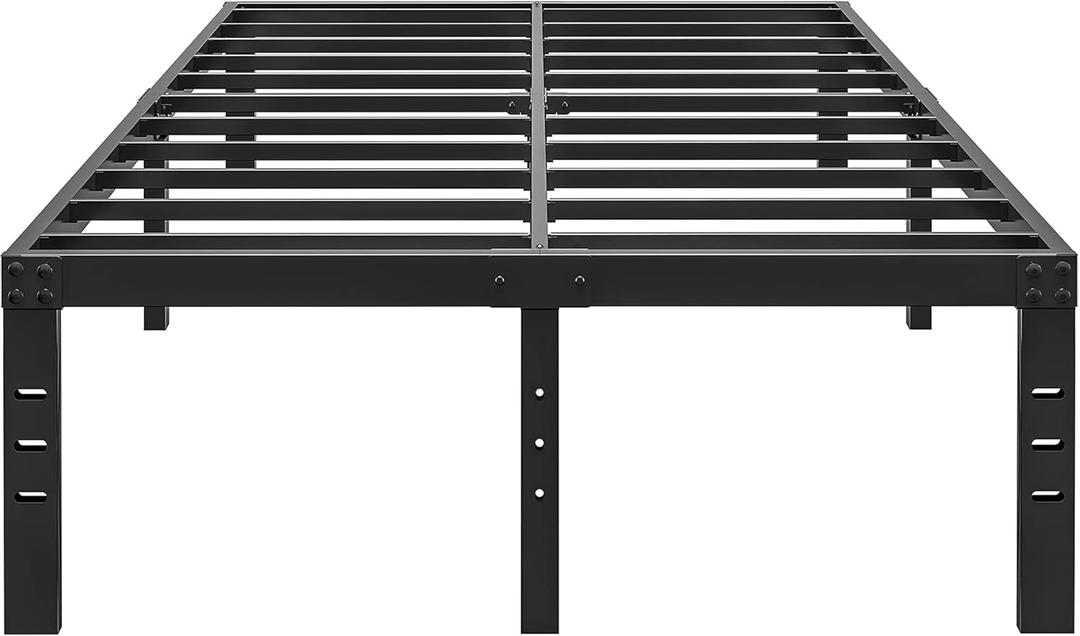 16 Inch Queen Size Bed Frame - No Box Spring Needed Heavy Duty Black Metal Platform Mattress Foundation, Non-Slip Noise Free Easy Assembly Steel Slats Bedframes with Cleance Storage
