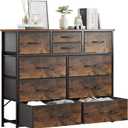 LUMTOK 10-Drawer Dresser, Fabric Storage Dressers for Bedroom, Hallway, Nursery, Closets, Steel Frame, Wood Top, Easy Pull Handle (Rustic Brown)