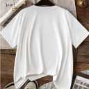 RoseSeek Women's Bow Print Short Sleeve Round Neck Oversized Tops Basic Loose Fit Drop Shoulder Tees for Summer, L