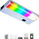 LAMPAOUS Hardwired Under Cabinet Lighting, Dimmable White and Color Changing with Remote Control, Compatible with Alexa, Google Home (9 Inch)