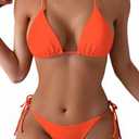 Tainehs Women's Sexy Halter Thong Bikini Tie Two Sides Bottom Triangle Bikini Swimsuits,XL