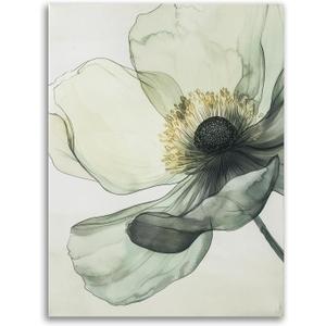 Sage Green Wall Art, flower pictures wall decor, Minimalist Modern Gold Green Canvas Artwork Paintings, Boho aesthetic canvas wall art for bedroom Bathroom Living room Office Decorations,12"x16"
