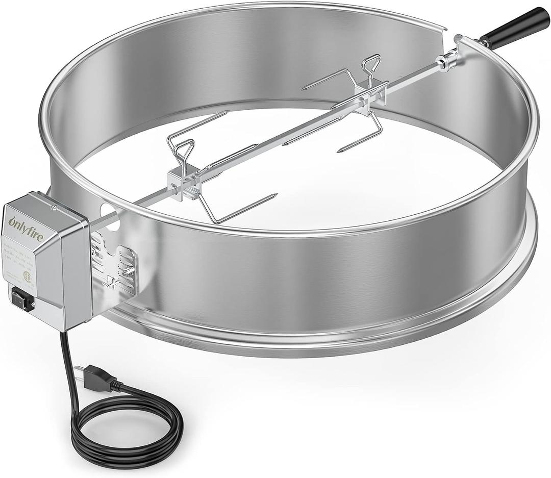 onlyfire Stainless Steel Rotisserie Ring Kit for Weber 22 Inch Charcoal Kettle and Other Similar Grills