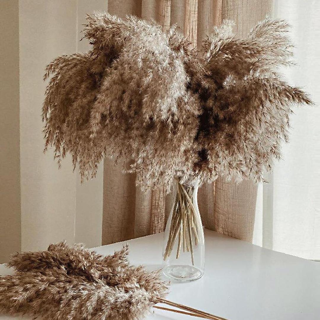 30 Stems Home Decor - Natural Dried Pampas Grass, Fluffy Brown Pompas Grass, Dry Small Pampas Bulk for Living Room Table Decor, Boho Decor, Party Wedding Decor , Gift(17.7 inch, 30 Brown ) (30brown-17 Inch)