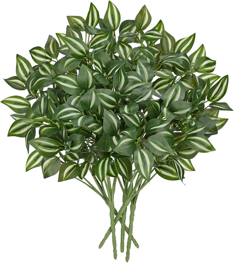 Hollyone 5 Bundles Artificial Greenery Plants Stems Faux Wandering Jew Leaves Plant Bouquet Fillers for Arrangement, Fake Shrub Bushes Plants for Home Centerpiece Indoor Outdoor Garden Patio Porch