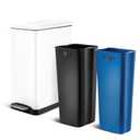 Home Zone Living 13 Gallon Slim Kitchen Trash Can with Dual Compartments for Recycling, Stainless Steel, White, 50 Liters Total