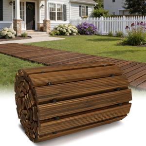 12FT Wooden Garden Pathway,Roll Out Decorative Straight Outdoor Walkway,Weather-Resistant & Non-Slip Patio Boardwalk for Garden,Backyard, Beach, Wedding Party Pathways(Brown, 12')