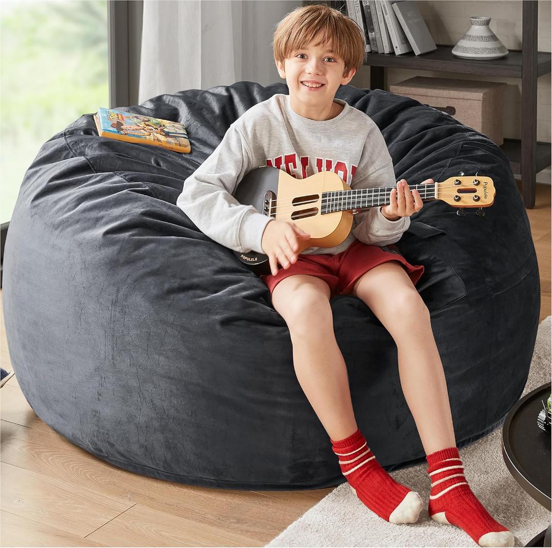 Codi Bean Bag Chair for Kids with Filler Included 10-12, Comfy Kid Beanbag Chair 3 FT, Machine Washable, Charcoal Grey, 3ft