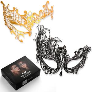 Masquerade Mask for Couples Women and Men - 3 Pack Venetian Gold and Black Lace, Mardi Gras Mask (Black)