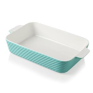 Sweejar Ceramic 13 x 9 Baking Pan, Cake Baking Dish for Brownie, Porcelain Striped Casserole Dishes for Oven with Handle for Lasagna, Family Dinner(Turquoise)