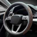 LKWLIKEI Nappa Leather Steering Wheel Cover,Elegant Diamond Checkered Design, Non-Slip wear-Resistant, Enhance Driving Comfort, Suitable for Steering Wheel Diameter 14 1/2-15 Models. Black Brown