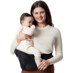 Momcozy Hip Seat Baby Carrier - Adjustable Waistband with Original 3D Belly Protector, Ergonomic Carrier with Various Pockets for Newborns & Toddlers up to 45lbs (Black, Large)