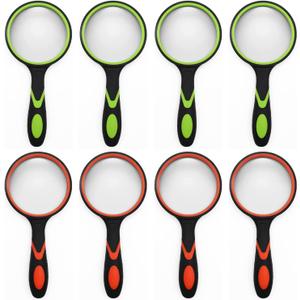8 Pack 8X Handheld Magnifying Glass Reading Magnifier for Seniors and Kids, 50mm Magnifying Glass Lens with Non-Slip Rubber Handle for Reading Hobbies and Science