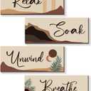 ONIZHITY 4 Pcs Boho Bathroom Decor with Relax Soak Unwind Breathe Relaxing Quotes Bohemian Wooden Hanging Wall Art Farmhouse Abstract Decoration for Bedroom Living Room Office (10X4 Inch)