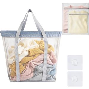 80L Large Foldable Laundry Basket with 2 Laundry Bags and 2 Hooks Wall-Mounted Laundry Hampers with Handles & Capacity Buckle, Dirty Clothes Basket for Bedroom, Bathroom, Dorm, 45x30x37 cm