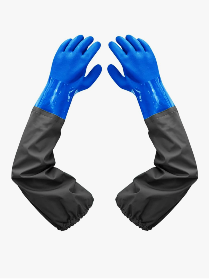 Haiou PVC Chemical Resistant, Long Rubber, Heavy Duty Waterproof Gloves for Chemical and Acid Work, 25 inches, Large-Blue, Pair of 1
