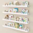 Fun Memories 32 Inch White Floating Shelf, Scalloped Picture Ledge for Nursery, Set of 4, Wall Mounted Book Shelves for Kids Room, Toddler Room, Scalloped Edge, 31.5inch, 4Pack