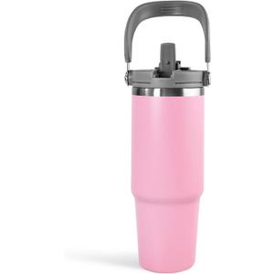 30 oz Tumbler with Handle and Straw Lid, Double Walled Vacuum Insulated Water Bottle Leakproof Tumbler Travel Coffee Mug Thermal Cup, Cupholder Friendly for Office, Home, Sport, Pink