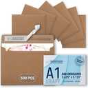 MOS A1 Kraft Envelopes 3.6 x 5.1 Inch 500 Pack  Brown Self-Seal Heavyweight Invitation Envelopes for RSVP, Thank You Cards, Gift Cards, Weddings, Business Mailings