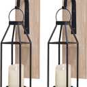 HPC Decor Set of 2 Wood and Metal Wall Sconce Candle Holders - LED Candle Wall Sconces for Porch, Living Room, Bathroom, Dining Room