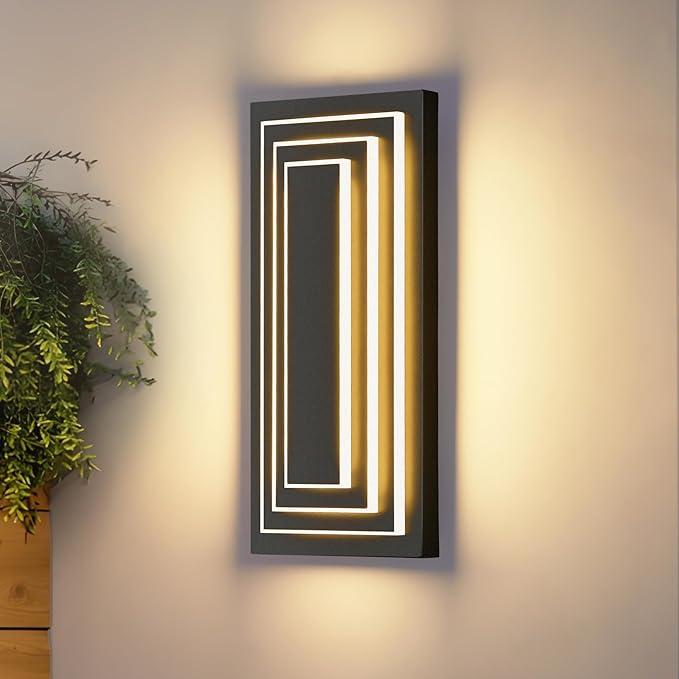 ZSMAIKU 3Tier LED Black Outdoor Wall Light Fixtures 15.7 in Modern Outdoor Wall Sconce Waterproof Front Porch Lights Wall Mount,24 W Large Porch Lights for House Garage,Patio 1 Pack