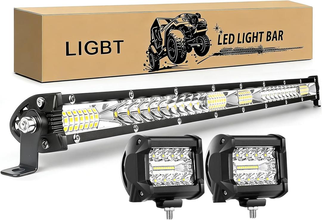 LIGBT LED Light Bars Kit White 21 Inch 204W Slim Light Bars 60W 4Inch LED Pods 12V 24V Fog Driving Lights Car Truck ATV Tractor Work Light Roof Bumper Lamp Offroad Lights