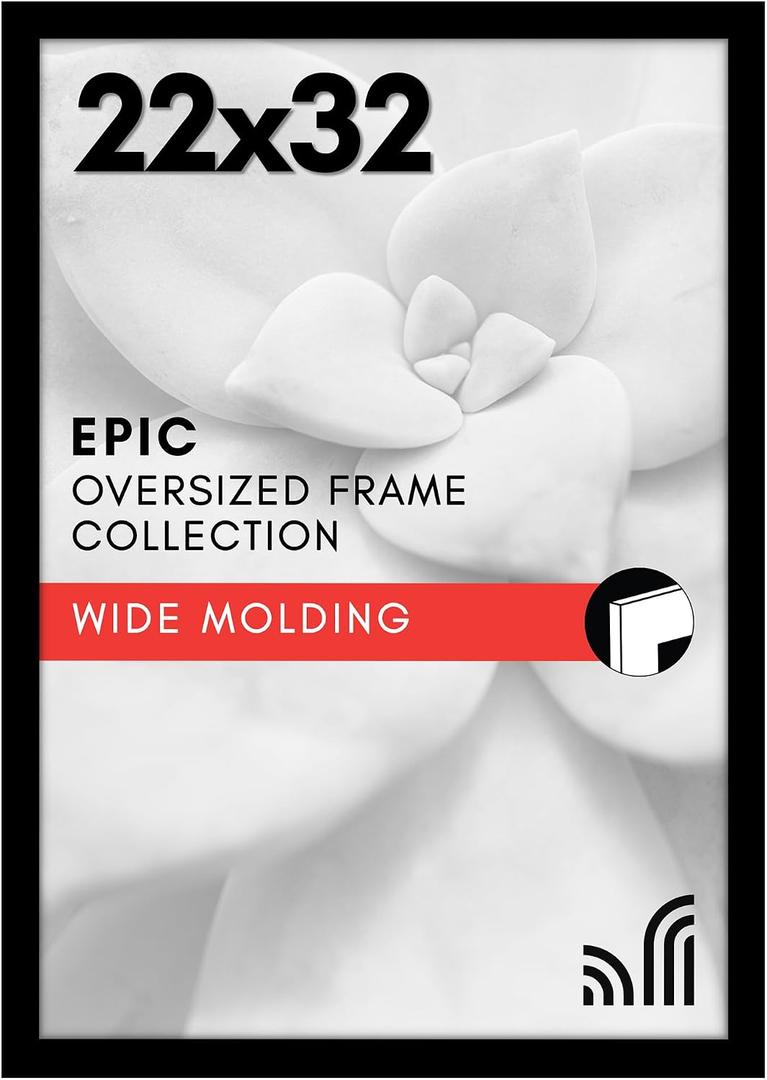 Americanflat 22x32 Poster Frame with Polished Plexiglass - Black Picture Frame - Wide Photo Frames Made of Engineered Wood for Vertical or Horizontal Wall Display - Epic Collection - Black