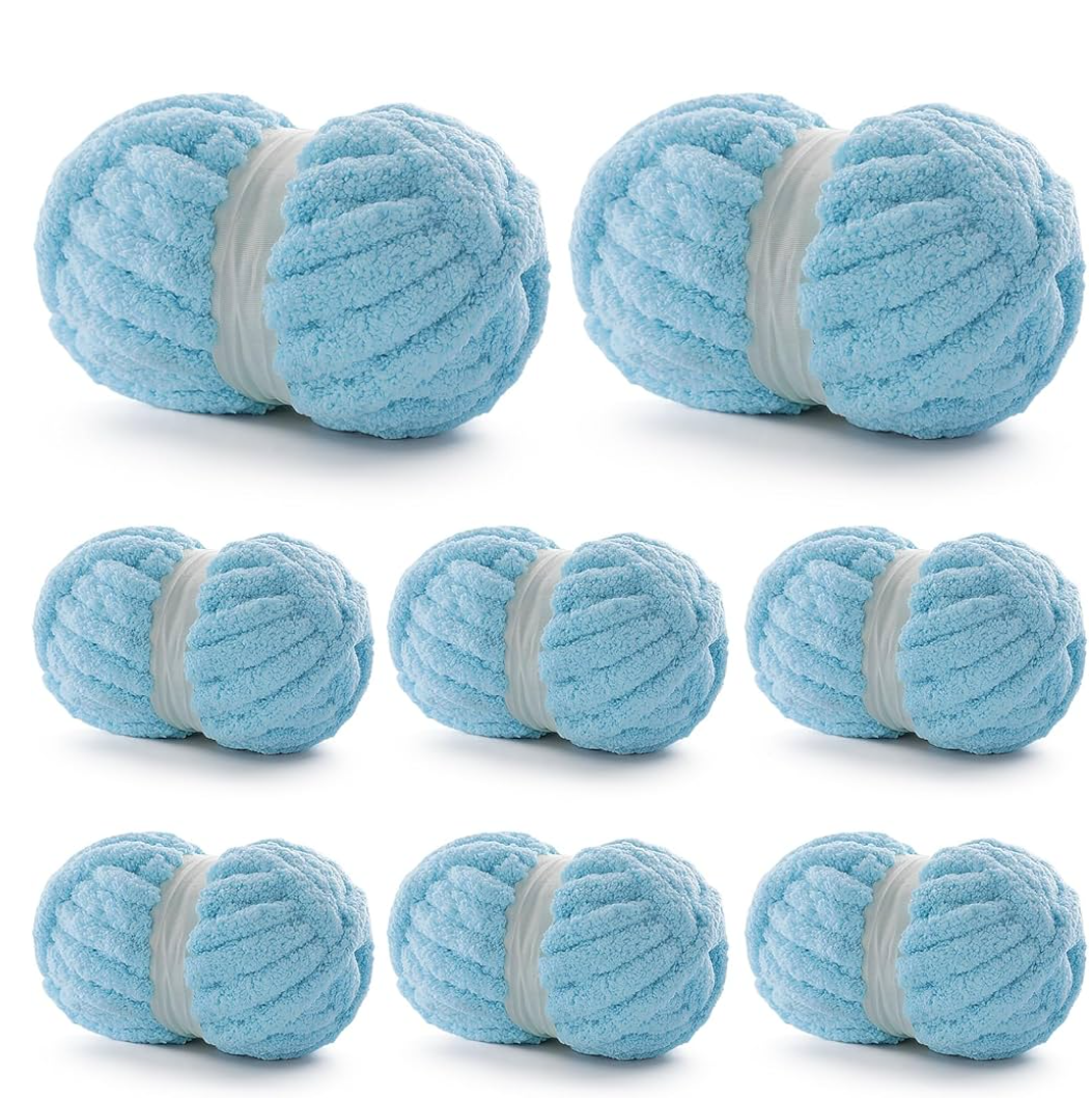 Pack Chunky Yarn for Hand Knitting - Chenille Yarn for Crocheting - 224 Yds Chunky Blanket Yarn Jumbo, Thick Fluffy for Knitting Blankets, Super Bulky Yarn 61.6 Oz (Lake Blue)