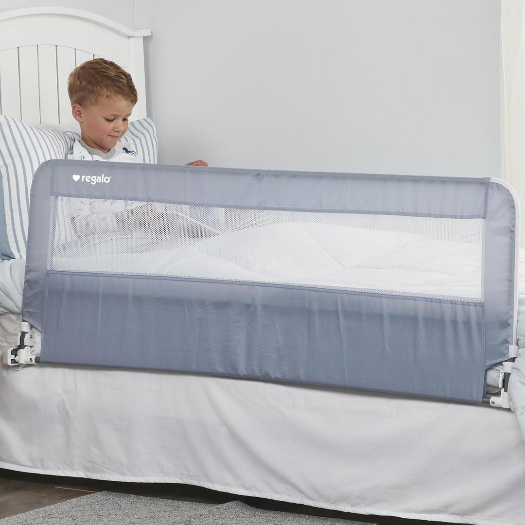 Regalo Safety 54 Extra Long Hideaway Bed Rail Guard for Toddlers, Toddler Bed Rail with Reinforced Anchor Safety System, 20 Tall Bed Safety Rail, Fits Twin, Full & Queen Beds, Gray