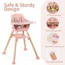 6 in 1 Baby High Chair,Convertible Wooden Baby Girl High Chair,Pink