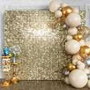 Qcity Light Gold Shimmer Wall Backdrop 36PCS, Black Back Not See-Through Design, Square Sequin Glitter Backdrop Panel, Perfect for Outdoor Events, Birthdays, Wedding and Party Decoration