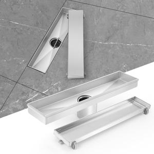 Linear Shower Drain, Shower Drain 12 inch with Removable Grate Cover, Professional Brushed 304 Stainless Steel, Shower Drain with Hair Catcher and Leveling Feet