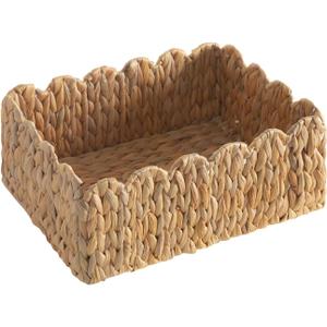 Scalloped Edge Basket, Wicker Storage Baskets, Hand Woven Baskets for Shelves,Natural Baskets for Organizing (Water Hyacinth(M-14" L x 10.5" W x 6" H))