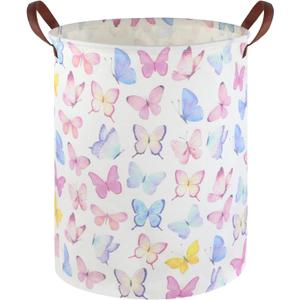 Butterfly Laundry Basket Girls Hamper, Baby Nursery Clothes Hamper, Foldable Waterproof Large Storage Baskets for Girls Bedroom, Butterfly Room Decor, Gift Baskets(Colorful butterfly)