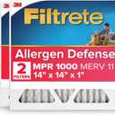 Filtrete 14x14x1 AC Furnace Air Filter, MERV 11, MPR 1000, Micro Allergen Defense, 3-Month Pleated 1-Inch Electrostatic Air Cleaning Filter, 2 Pack (Actual Size 13.81 x 13.81 x 0.81 in)