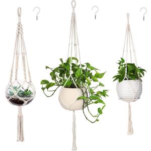 MIPON 3 Pack Macrame Plant Hanger Indoor Hanging Planter for Plants Holder with 3 Hooks, Different Size for Boho Home Decor,Ivory (POTS NOT Included)