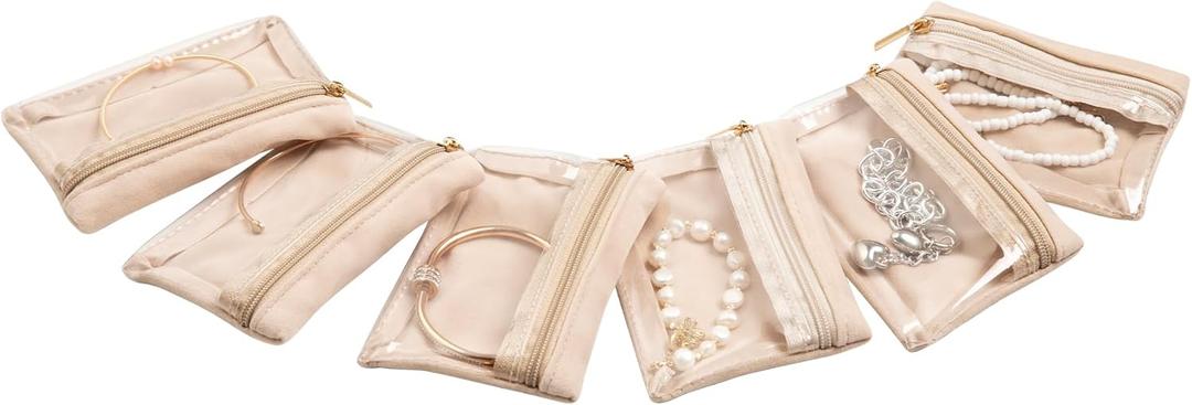 Frebeauty Travel Jewelry Organizer, 6 Pcs Velvet Jewelry Pouch Bag with Zipper Pocket, Visualization Design for Rings, Earrings, Necklace