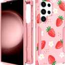 for Samsung Galaxy S24 Ultra Case - Women Cute Girls Phone Cover Girly Aesthetic Unique Design Teen Kawaii Strawberry Heavy Duty Protective Hard Shockproof Military Grade Funda for S24 Ultra
