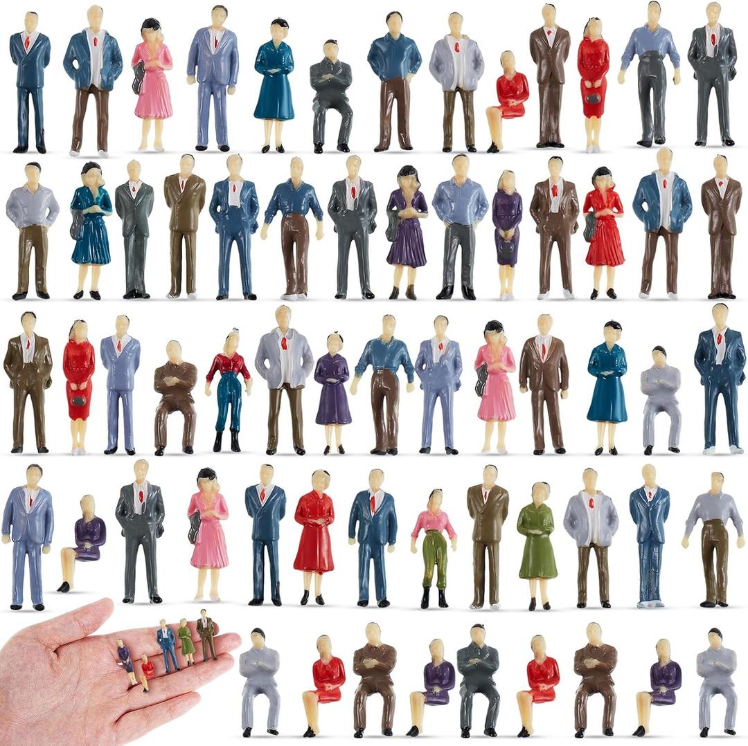 Juexica 100 Pcs 1: 75 Scale Mini People Figurines, Model Trains Architectural Painted People Figures Tiny Plastic Miniature Figurines Sitting Standing Model for Miniature Scenes