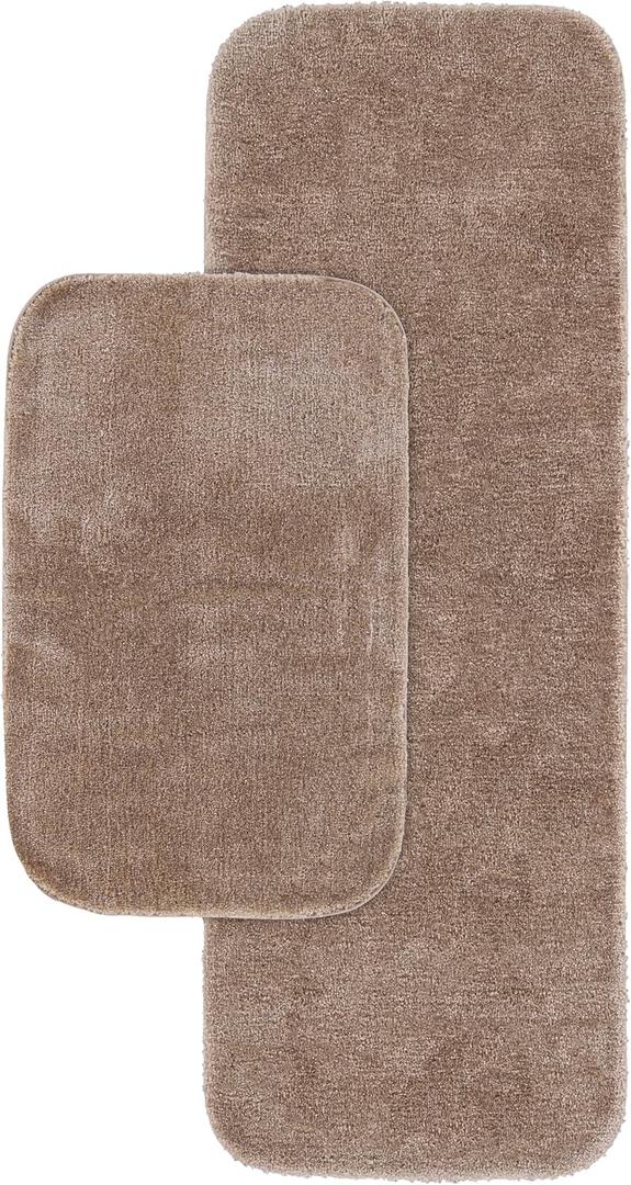 Garland Rug Traditional 2 Piece Nylon Washable Bathroom Rug Set (21x34/22x60) Taupe