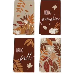Artoid Mode Maple Leaves Pumpkin Fall Kitchen Towels Dish Towels, 18x26 Inch Farmhouse Thanksgiving Decoration Hand Towels Set of 4