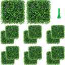 Vevitts 12 Packs 10"x10" Artificial Boxwood Hedges Mat with Cable Ties, Grass Wall Panels UV Privacy Fence Screen Greenery Panel for Indoor & Outdoor Decor