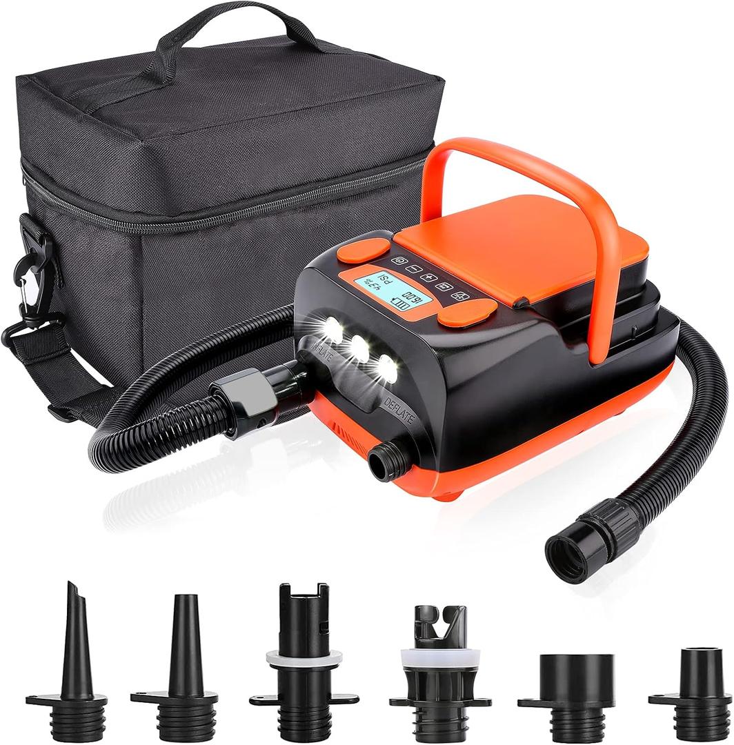 AGPTEK Electric Air Pump Digital 16PSI 12V Rechargeable SUP Electric Air Pump Compressor, Quick Air Inflator/Deflator, Portable Electric High Pressure Air Pump for Air Mattresses, Inflatable Boats