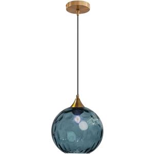 7.8 Inches Navy Blue Glass Globe Pendant Lights Fixtures E26 Modern Farmhouse Glass Ball Pendant Lighting with Gold Brass Finish (Navy Blue)